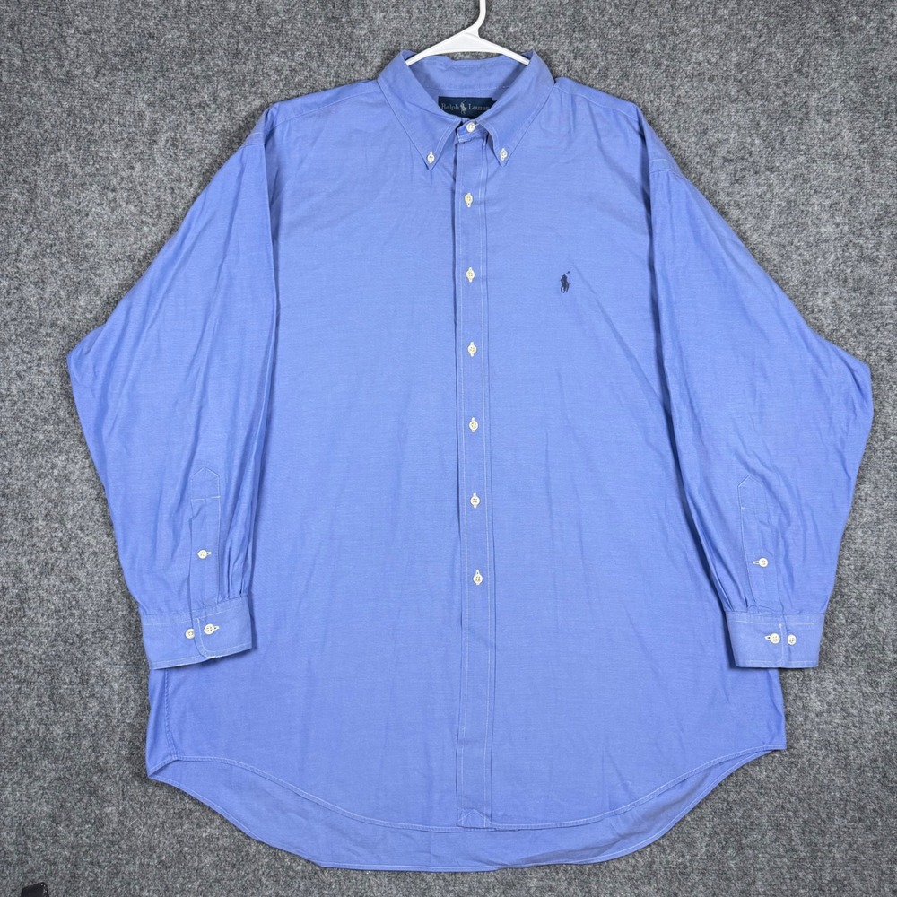 Ralph Lauren Yarmouth Button Down Shirt Mens 17.5 32/33 Blue Cotton Oxford